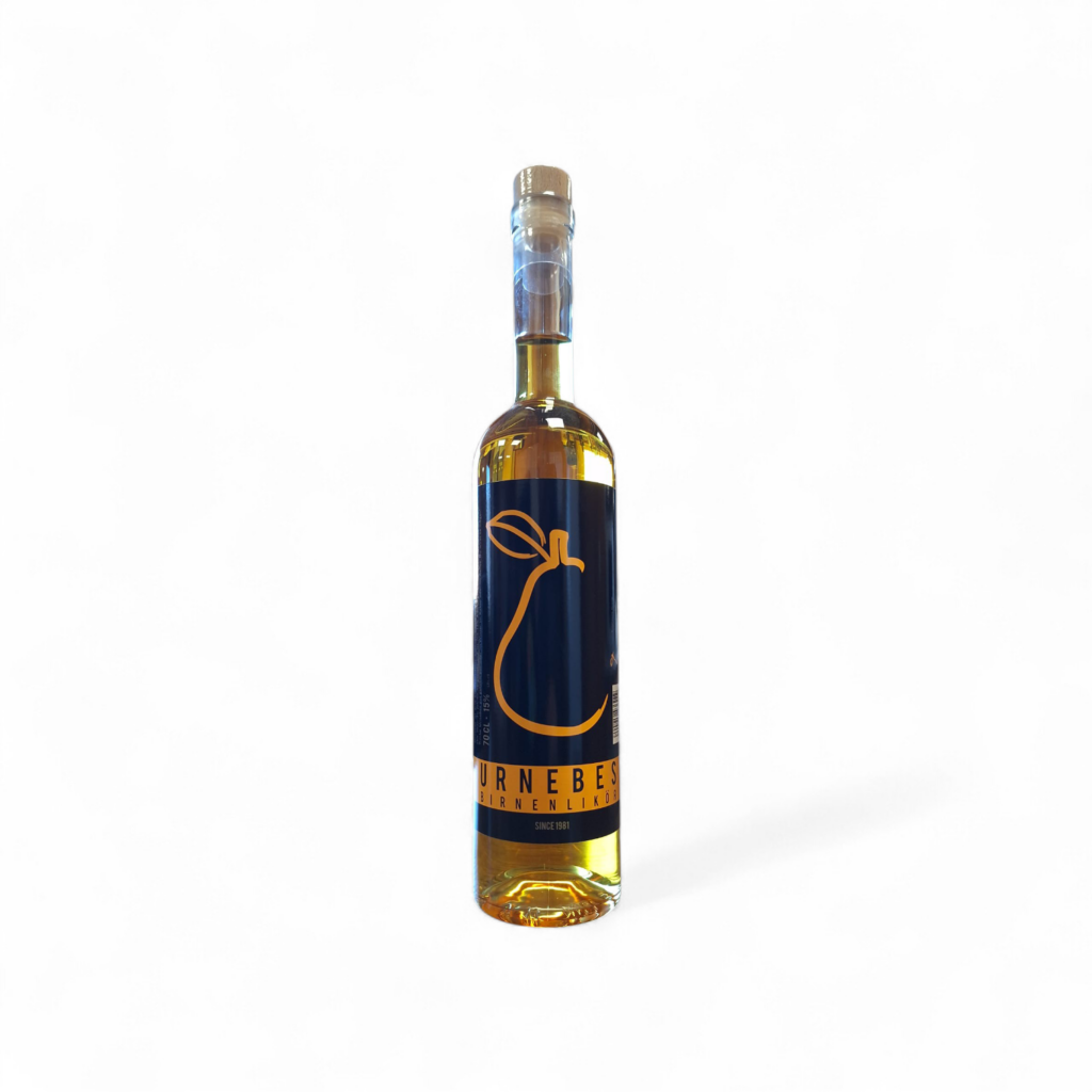 Flasche Urnbeş Birnenlikör 15% vol., 0,7 Liter – fruchtiger Likör mit Birnengeschmack.